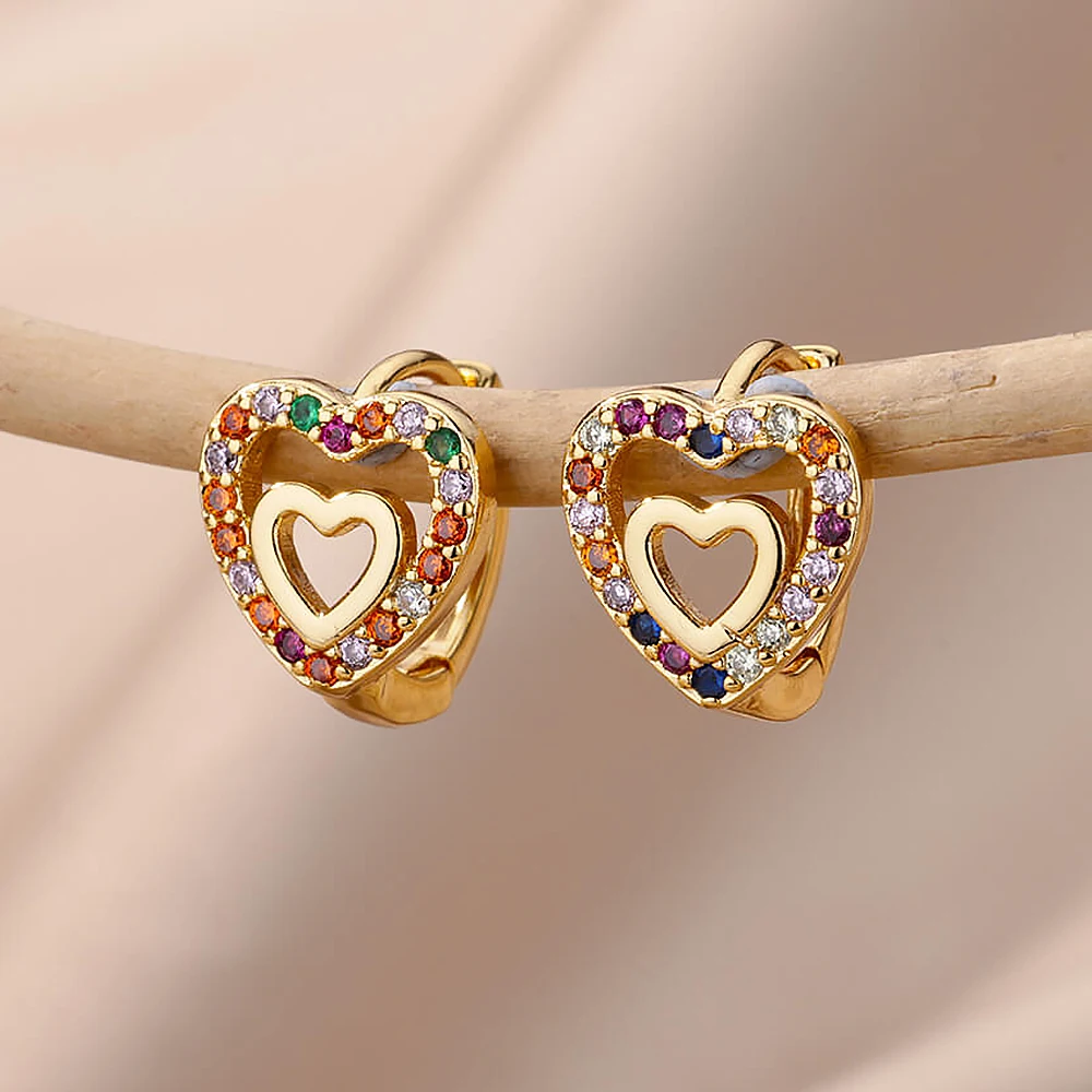 Alternative view of Hollow Zircon Heart Earrings For Women Stainless Steel Gold Plated Heart Shaped Earring Luxury Wedding Couple Jewelry Gift 2023