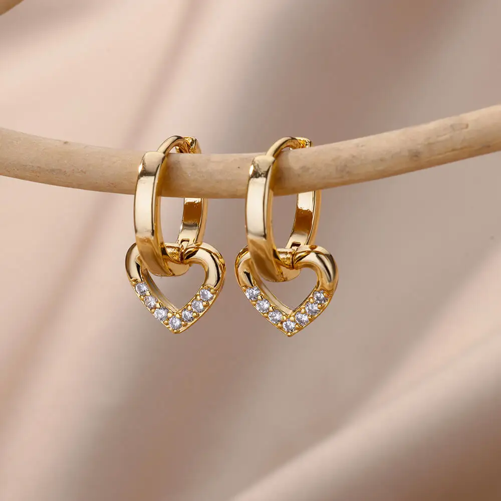 Hollow Zircon Heart Earrings For Women Stainless Steel Gold Plated Heart Shaped Earring Luxury Wedding Couple Jewelry Gift 2023