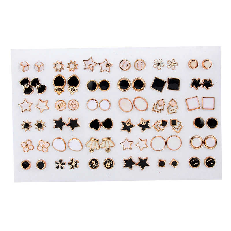 Alternative view of 36Pairs Mixed Styles White Black Enamel Geometric Animal Plastic Stud Earrings Set For Women Girls Jewelry Gifts