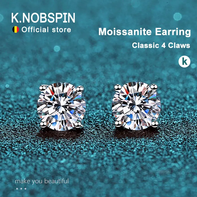 KNOBSPIN 2.0ct Moissanite Earrings for Women Lab Grown Diamond Ear Studs 925 Sterling Silver Fine Jewelry Gift KNOBSPIN 2.0ct Moissanite Earrings for Women Lab Grown Diamond Ear Studs 925 Sterling Silver Fine Jewelry Gift
