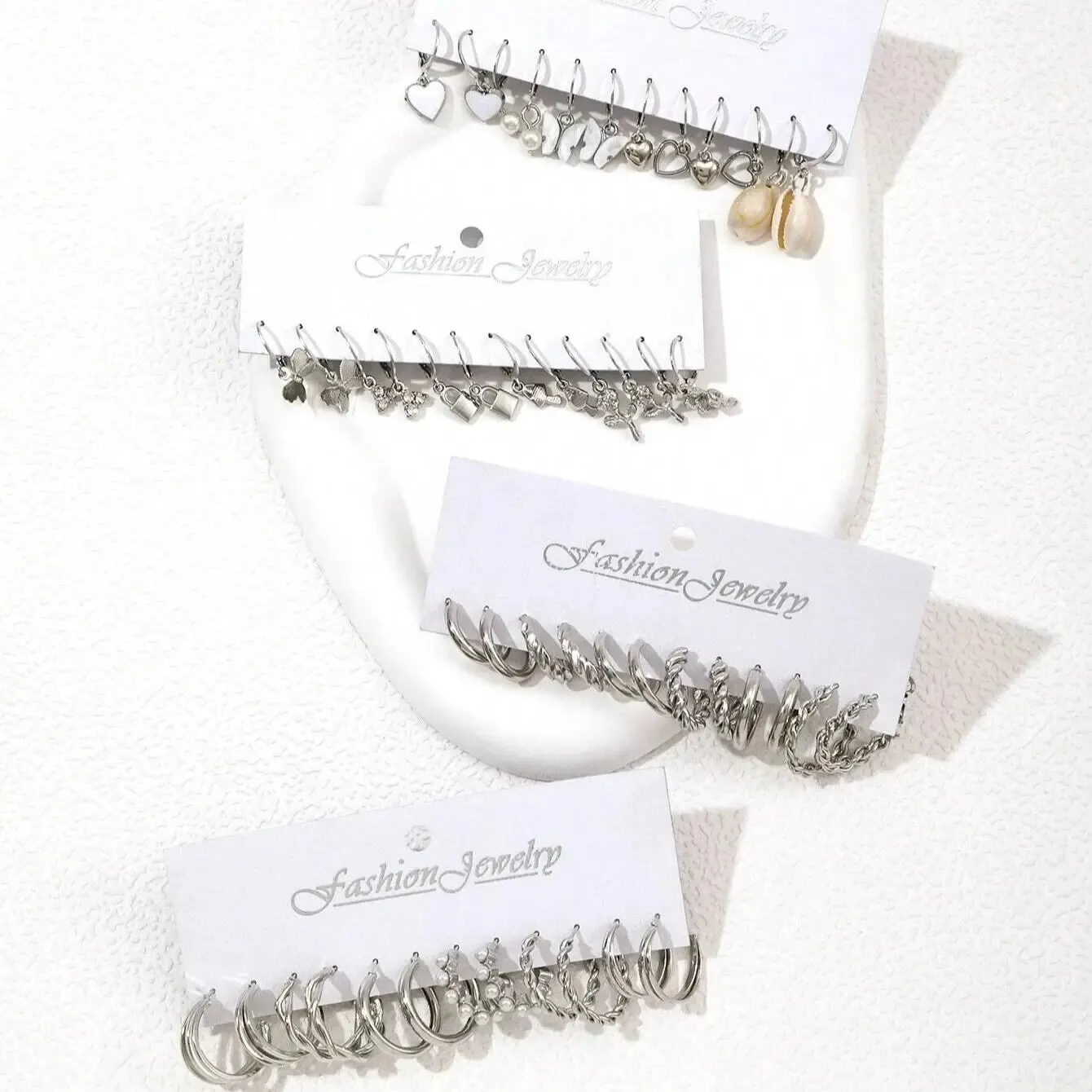 Alternative view of 24pairs Set Fashionable Faux Pearl Decor Twist Design Hoop Earrings For Women For Daily Life Heart