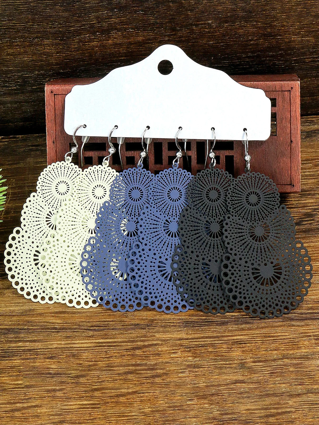 Bohemian Holiday Style White Blue Black Hollow out Thin Sheet Earrings for Women's Earrings Set with Fine Craftsmanship