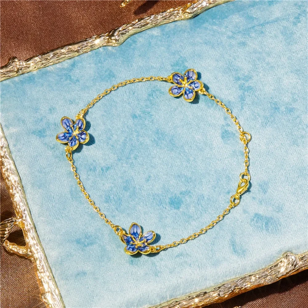 Light Luxury Simple Women's Blue Flower Bracelet Charm Valentine's Day Gift Street Niche Party Pop Fashion Bracelet Accessories