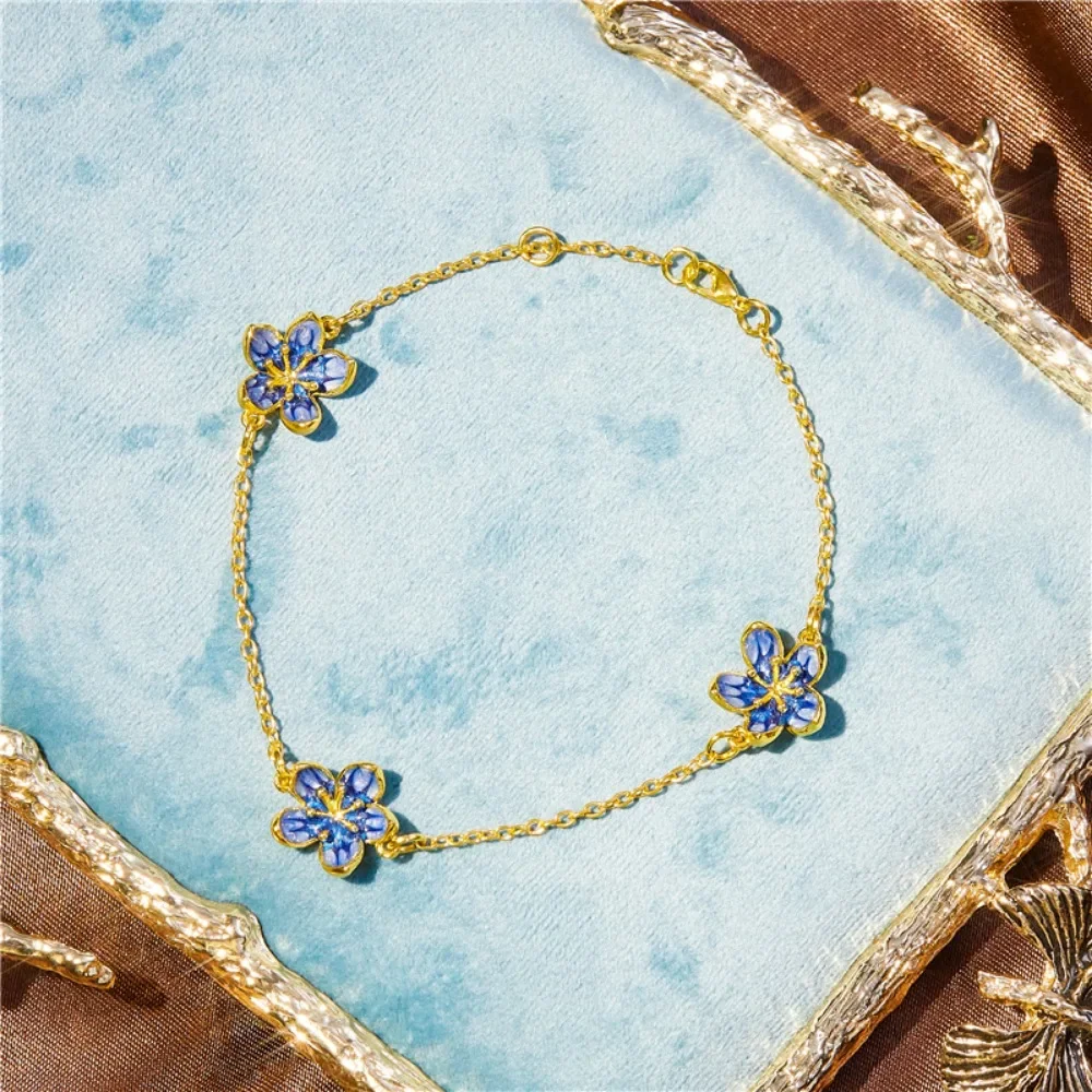 Light Luxury Simple Women's Blue Flower Bracelet Charm Valentine's Day Gift Street Niche Party Pop Fashion Bracelet Accessories
