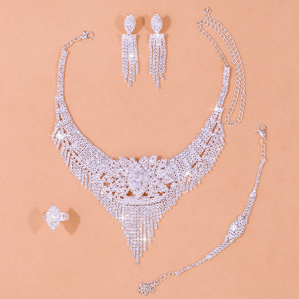 Alternative view of Stonefans Luxury Indian Bridal Jewelry Sets Women Accessories Fashion Tassel Rhinestone Necklace Earrings Sets Wedding Jewelry