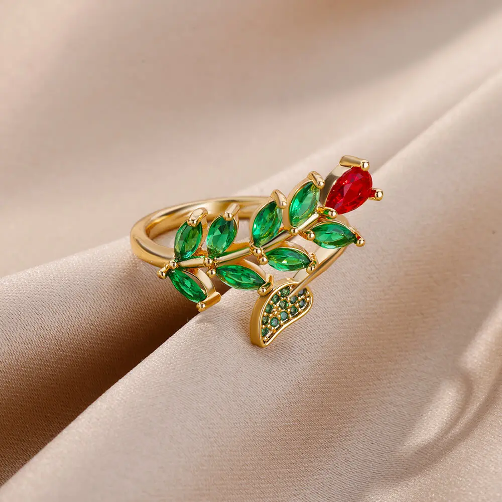 Alternative view of Zircon Flower Leaf Rings for Women Shine Opening Stainless Steel Ring 2024 Trend Luxury Wedding Jewelry Free Shipping anillos