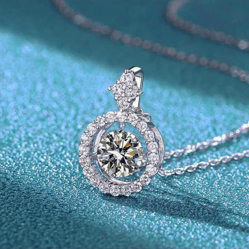 Alternative view of AETEEY 1CT D Color Real Moissanite Round Pendant Necklace For Women Lab Diamond S925 Sterling Silver Fine Jewelry Gift NE019