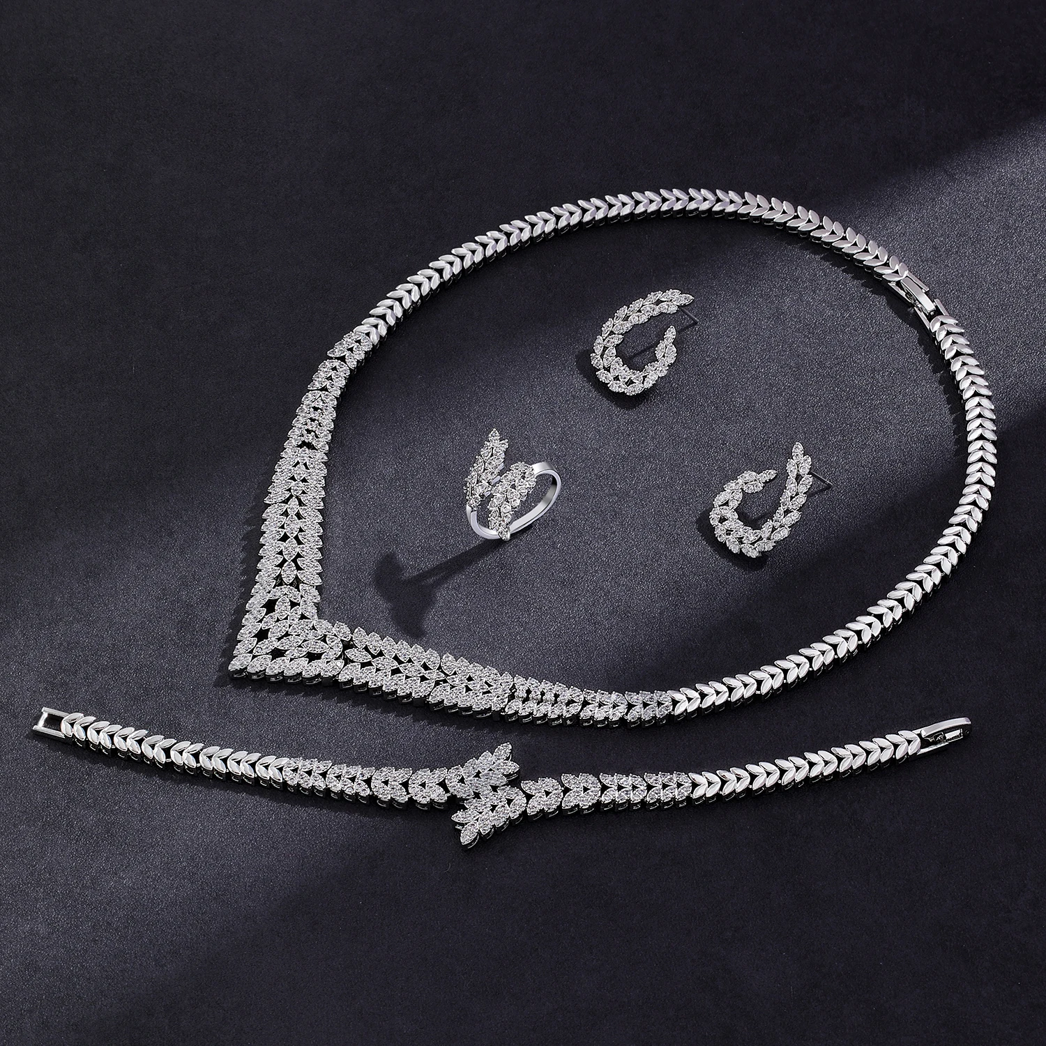 Alternative view of 2024 New Wedding Jewelry Set for Women Saudi Arabia 4 Pieces Zirconia Bridal Jewellery Collection Necklace Set