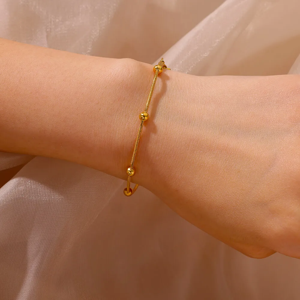 Alternative view of Stainless Steel Beaded Round Snake Chain Bracelets For Women Gold Color Geometric Bracelet Luxury Wedding Party Jewelry Gift