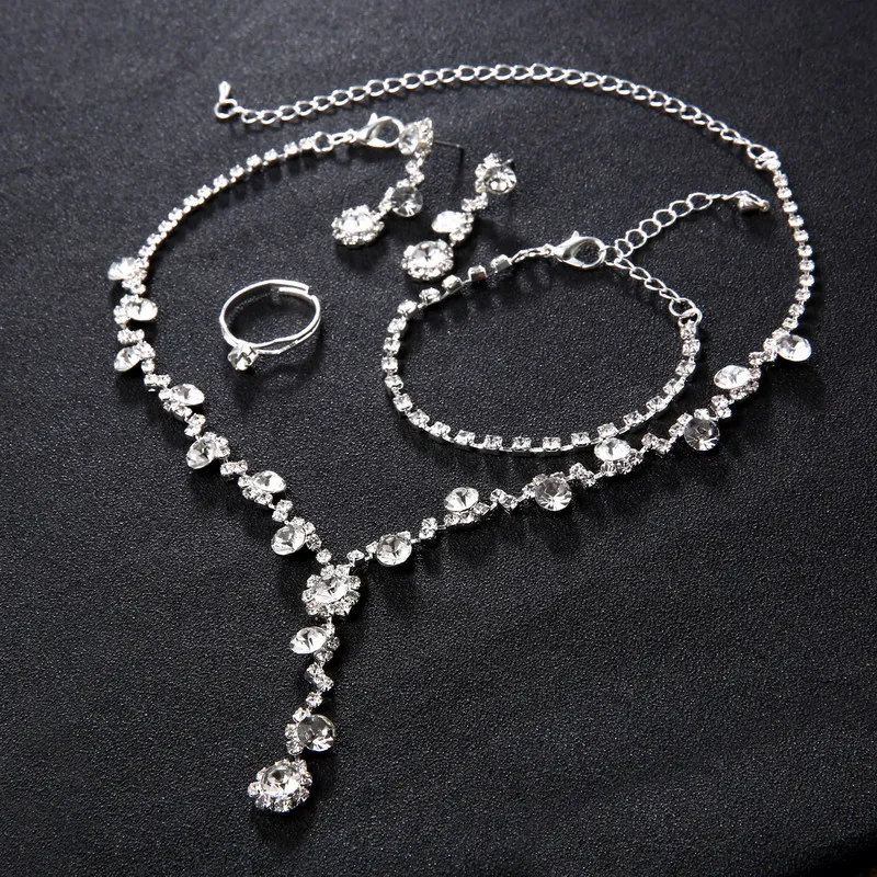 Alternative view of Women's Silver Color Fashion Wedding Jewelry Luxury Crystal Pearl Necklace/Bracelet/Ring/Earrings Ladies Jewelry Sets for Bridal