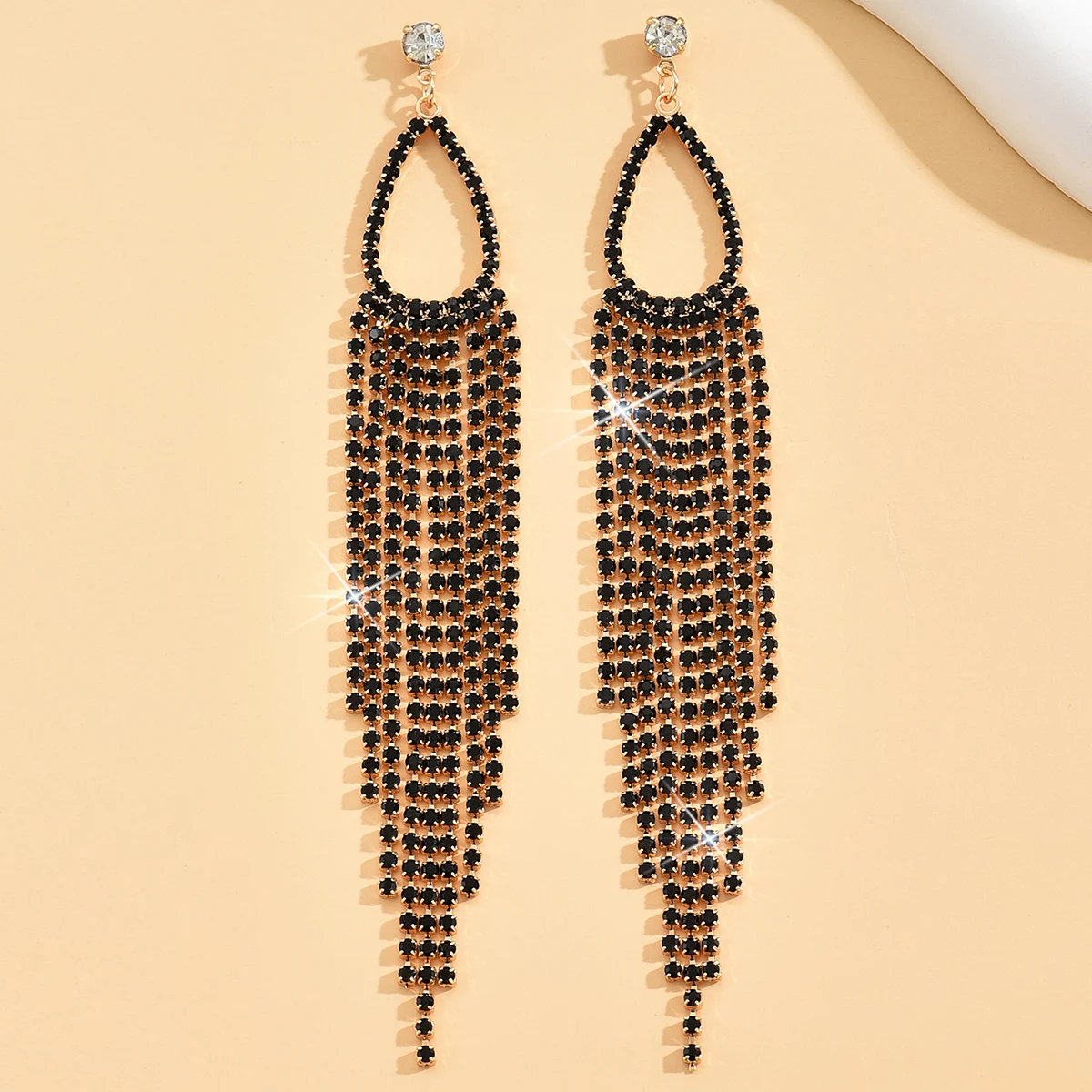 Alternative view of 2pcs of women's jewelry rhinestone tassel earrings  luxurious fashion accessories for wedding parties
