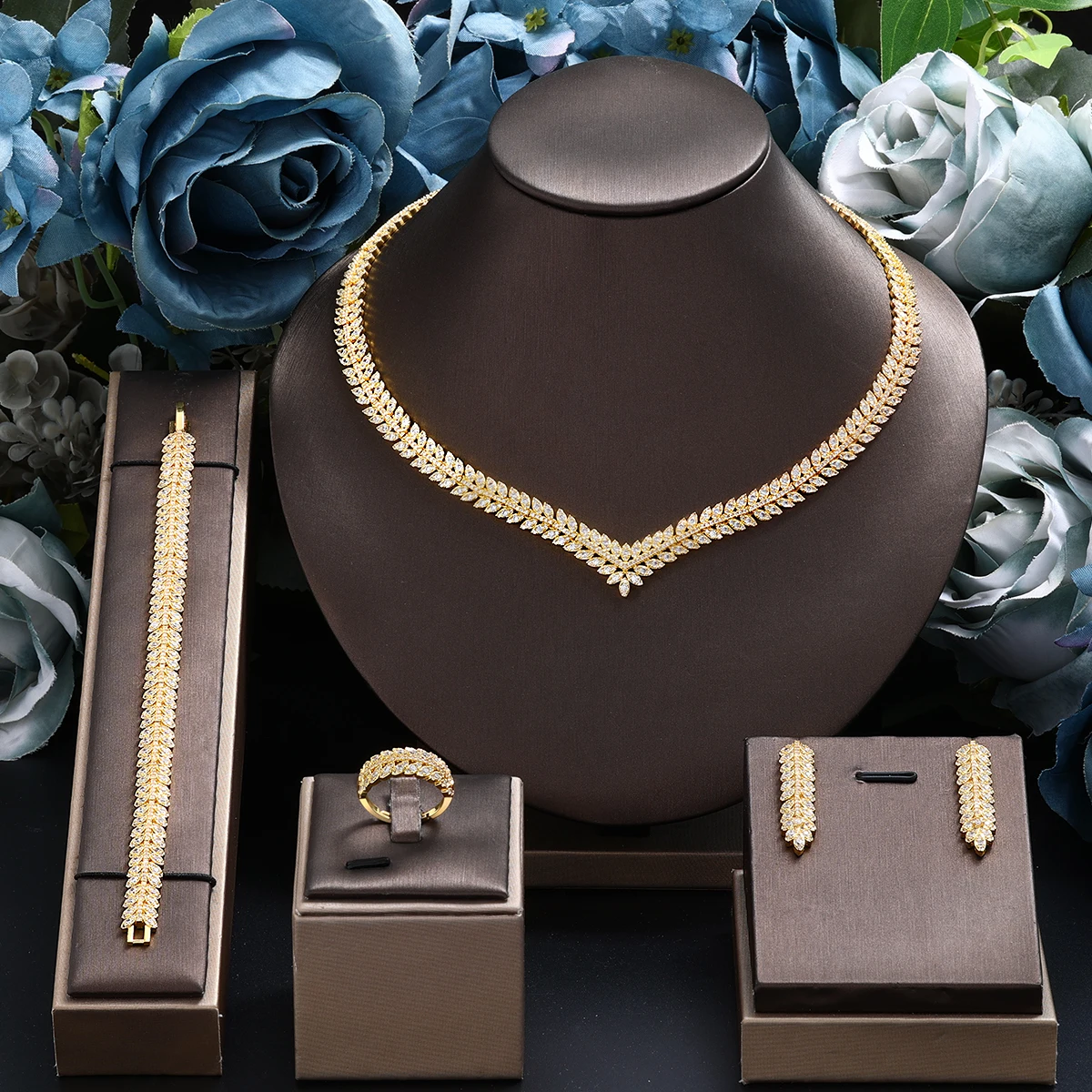 Nigeria 4pcs Bridal Zirconia Jewelry Sets For Women Party, Luxury Dubai Nigeria platinum plating CZ Crystal Wedding Jewelry Sets Nigeria 4pcs Bridal Zirconia Jewelry Sets For Women Party, Luxury Dubai Nigeria platinum plating CZ Crystal Wedding Jewelry Sets
