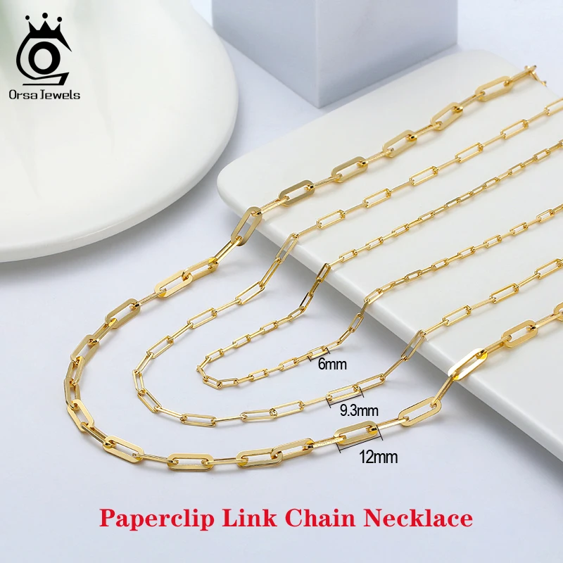 Alternative view of ORSA JEWELS 14K Gold Plated Genuine 925 Sterling Silver Paperclip Neck Chain 6/9.3/12mm Link Necklace for Women Men Jewelry SC39