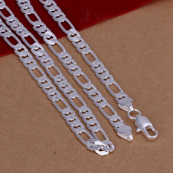 Wholesale High Quality Mens 6mm Flat Chain Silver Color Necklace Fashion Jewelry Women Men Solid Wedding Gift Wholesale High Quality Mens 6mm Flat Chain Silver Color Necklace Fashion Jewelry Women Men Solid Wedding Gift