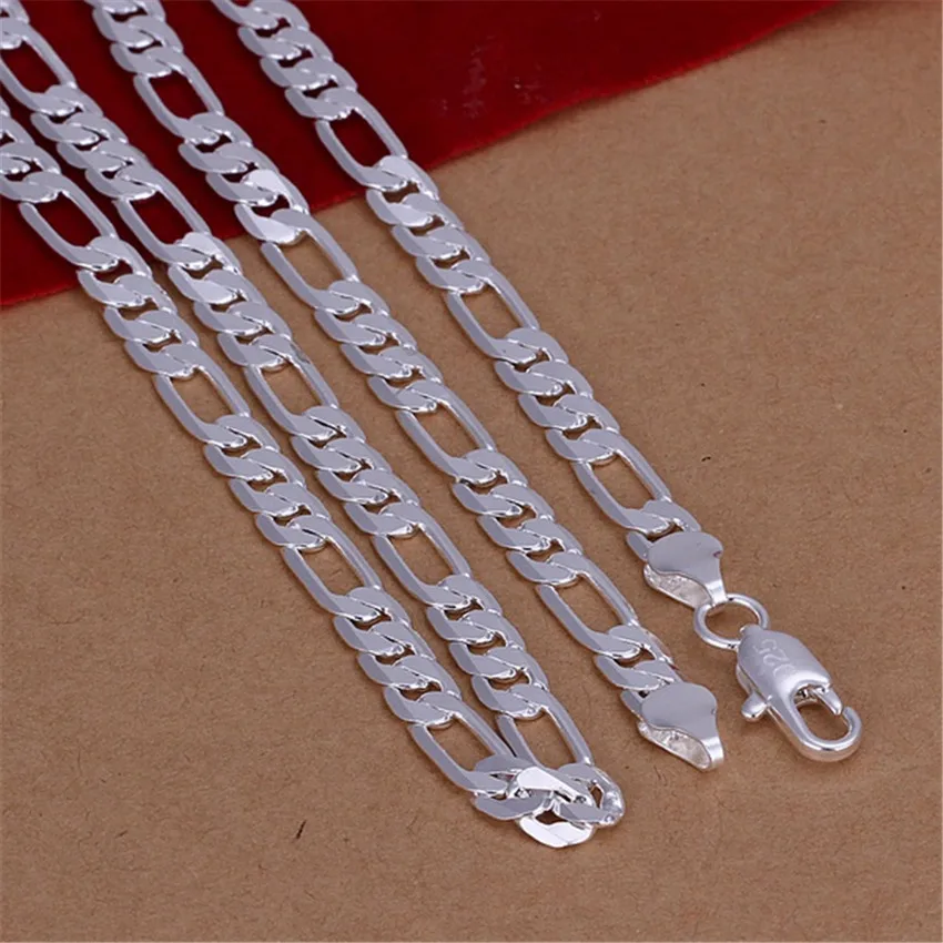 Alternative view of Wholesale High Quality Mens 6mm Flat Chain Silver Color Necklace Fashion Jewelry Women Men Solid  Wedding Gift