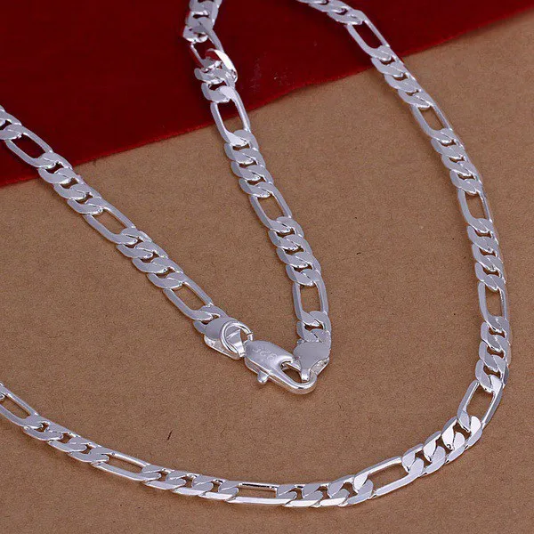 Wholesale High Quality Mens 6mm Flat Chain Silver Color Necklace Fashion Jewelry Women Men Solid Wedding Gift Wholesale High Quality Mens 6mm Flat Chain Silver Color Necklace Fashion Jewelry Women Men Solid Wedding Gift