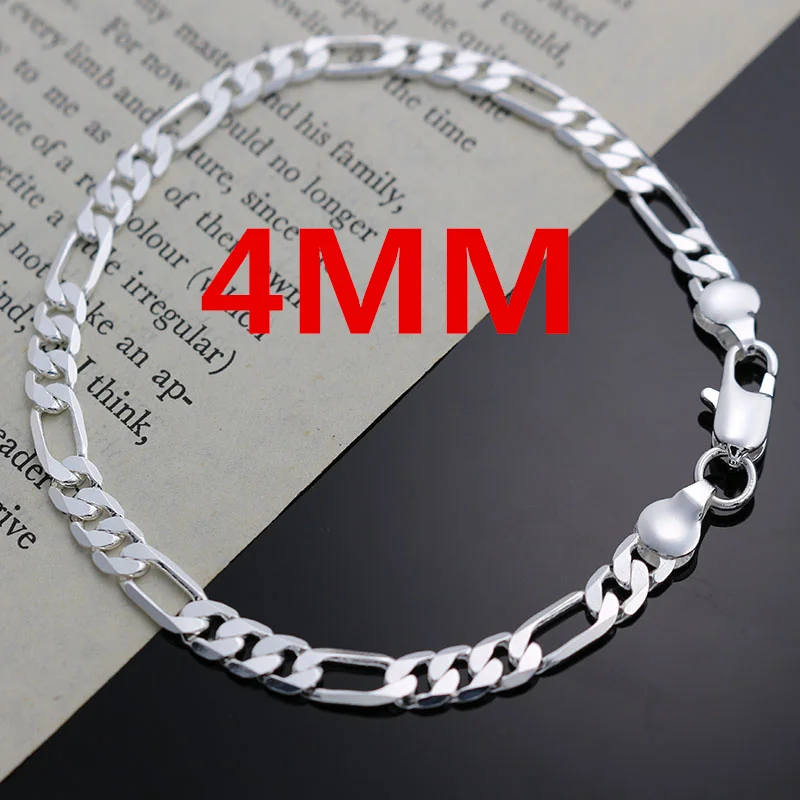 Alternative view of Noble New Arrive Silver Color 4MM Chain for Men Women Bracelet Necklace Jewelry Set Lady Christma Gifts Charms Wedding