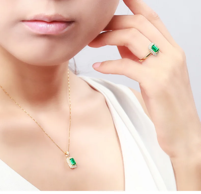 18k Yellow Gold Wedding Pendants Necklace for Women Natural Emerald Bohemia Valentine's Day Luxury Jewelrys Gifts for Friendship