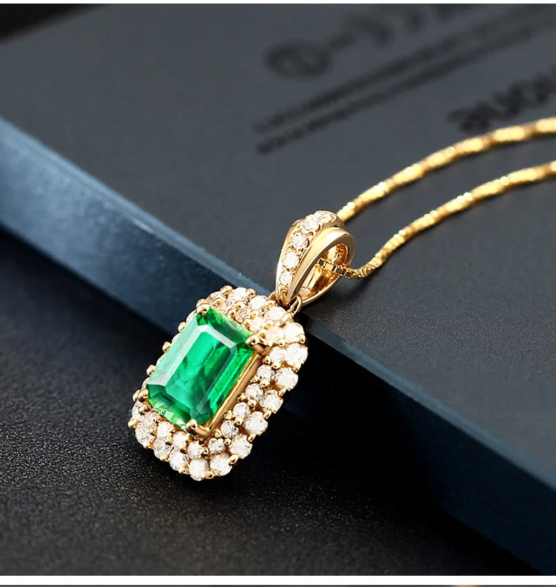 18k Yellow Gold Wedding Pendants Necklace for Women Natural Emerald Bohemia Valentine's Day Luxury Jewelrys Gifts for Friendship