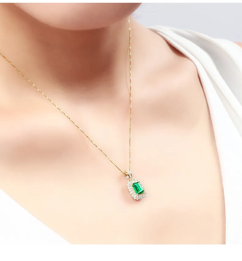 18k Yellow Gold Wedding Pendants Necklace for Women Natural Emerald Bohemia Valentine's Day Luxury Jewelrys Gifts for Friendship