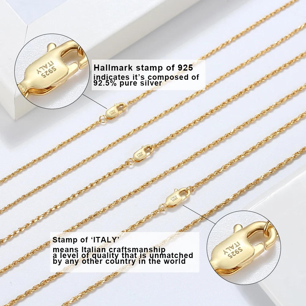 ORSA JEWELS 18K Gold over Authentic 925 Sterling Silver 1.7mm Diamond-Cut Rope Chain Necklace for Man Woman Twist Chain SC29