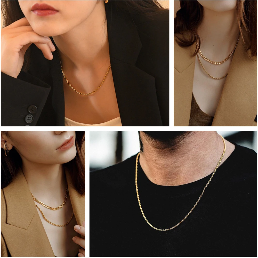 ORSA JEWELS 18K Gold over Authentic 925 Sterling Silver 1.7mm Diamond-Cut Rope Chain Necklace for Man Woman Twist Chain SC29