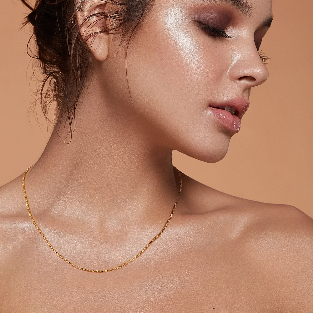 ORSA JEWELS 18K Gold over Authentic 925 Sterling Silver 1.7mm Diamond-Cut Rope Chain Necklace for Man Woman Twist Chain SC29