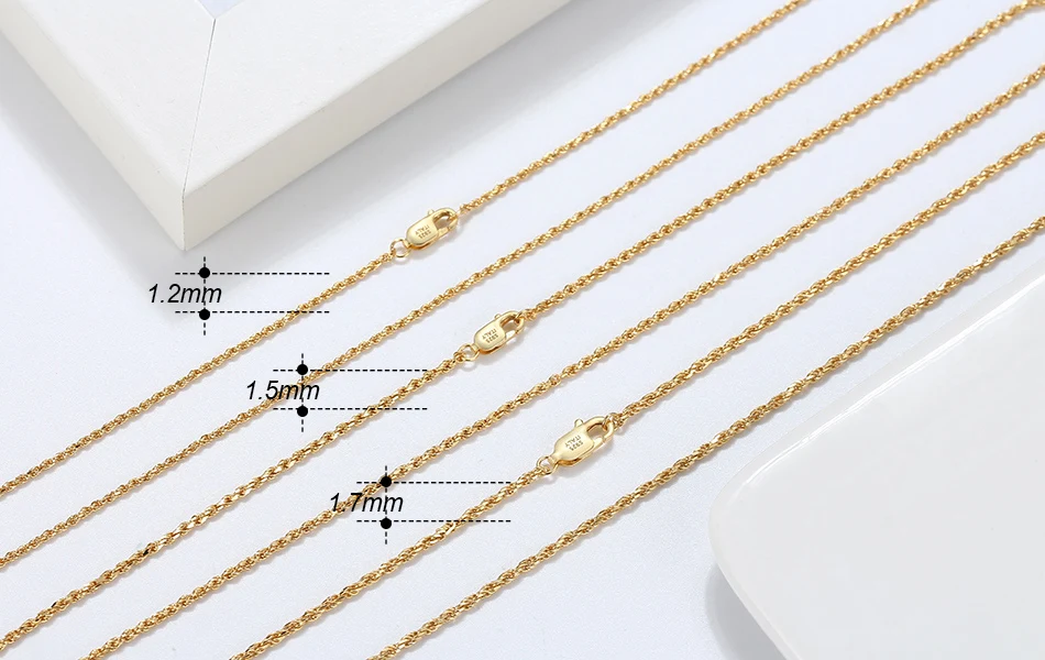 ORSA JEWELS 18K Gold over Authentic 925 Sterling Silver 1.7mm Diamond-Cut Rope Chain Necklace for Man Woman Twist Chain SC29