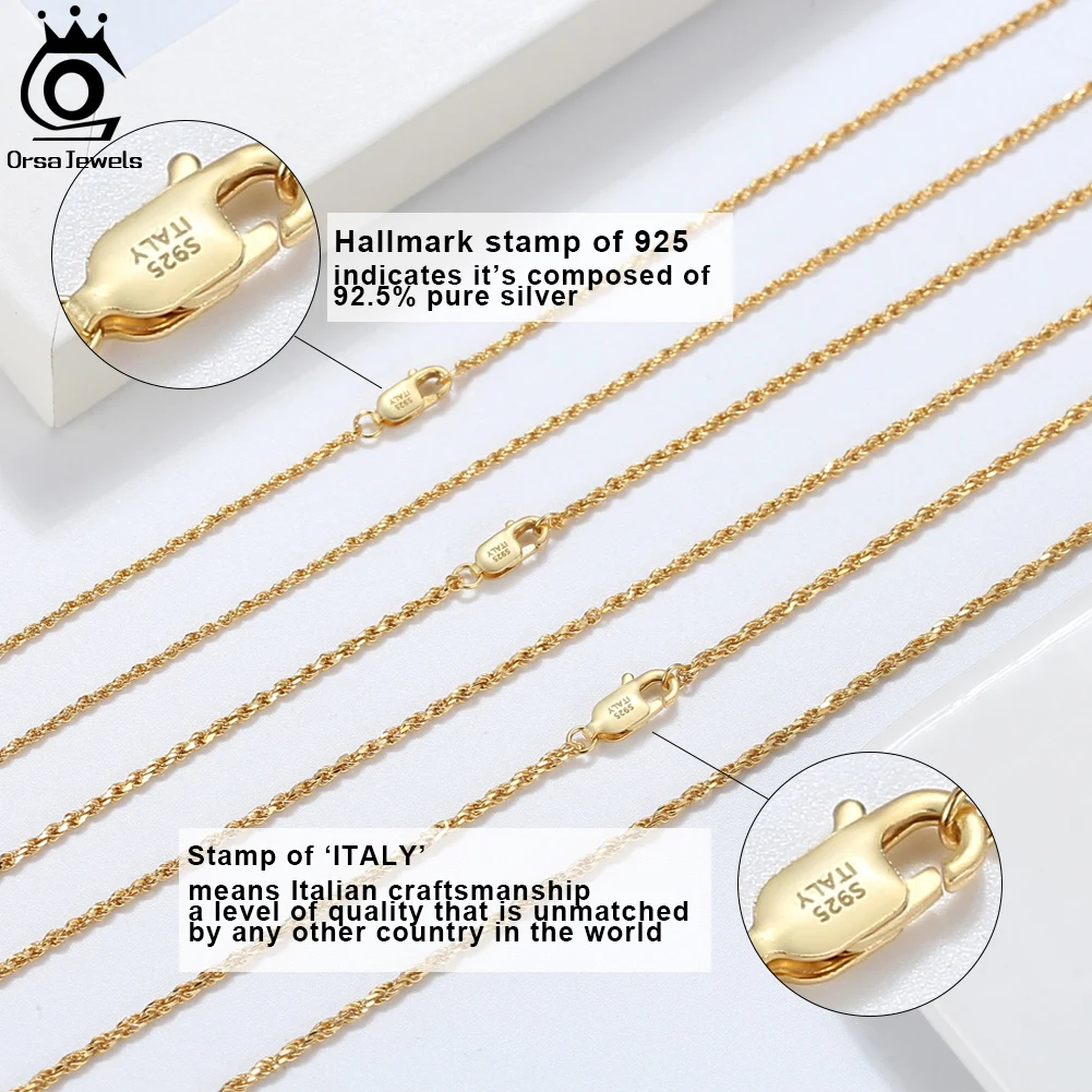 Alternative view of ORSA JEWELS 18K Gold over Authentic 925 Sterling Silver 1.7mm Diamond-Cut Rope Chain Necklace for Man Woman Twist Chain SC29