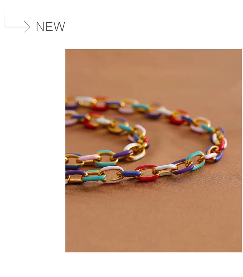 Colourful Enamel Necklace Bracelet For Women Stainless Steel 18K Gold Plated Waterproof Women's Neck Chain Bracelets Jewelry Set Colourful Enamel Necklace Bracelet For Women Stainless Steel 18K Gold Plated Waterproof Women's Neck Chain Bracelets Jewelry Set