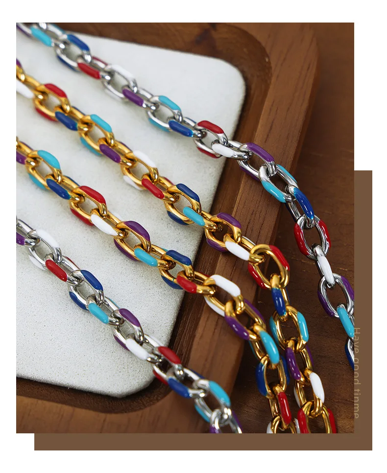 Colourful Enamel Necklace Bracelet For Women Stainless Steel 18K Gold Plated Waterproof Women's Neck Chain Bracelets Jewelry Set