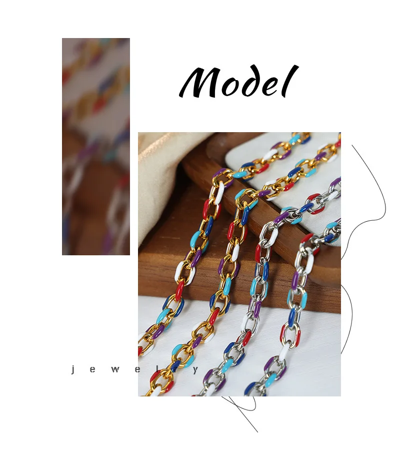 Colourful Enamel Necklace Bracelet For Women Stainless Steel 18K Gold Plated Waterproof Women's Neck Chain Bracelets Jewelry Set