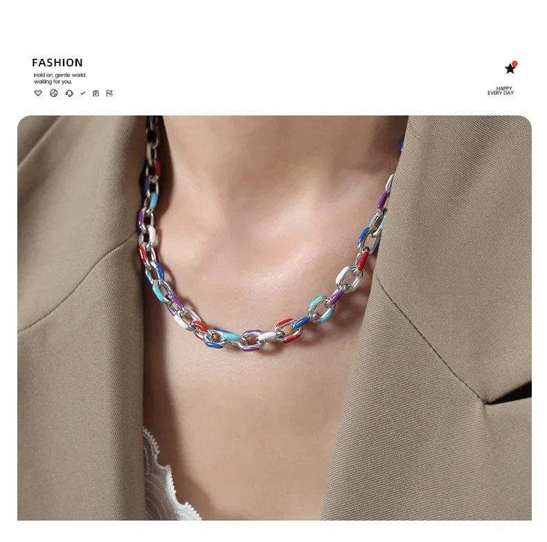 Colourful Enamel Necklace Bracelet For Women Stainless Steel 18K Gold Plated Waterproof Women's Neck Chain Bracelets Jewelry Set Colourful Enamel Necklace Bracelet For Women Stainless Steel 18K Gold Plated Waterproof Women's Neck Chain Bracelets Jewelry Set