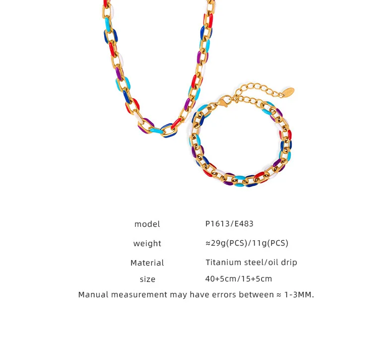 Colourful Enamel Necklace Bracelet For Women Stainless Steel 18K Gold Plated Waterproof Women's Neck Chain Bracelets Jewelry Set Colourful Enamel Necklace Bracelet For Women Stainless Steel 18K Gold Plated Waterproof Women's Neck Chain Bracelets Jewelry Set