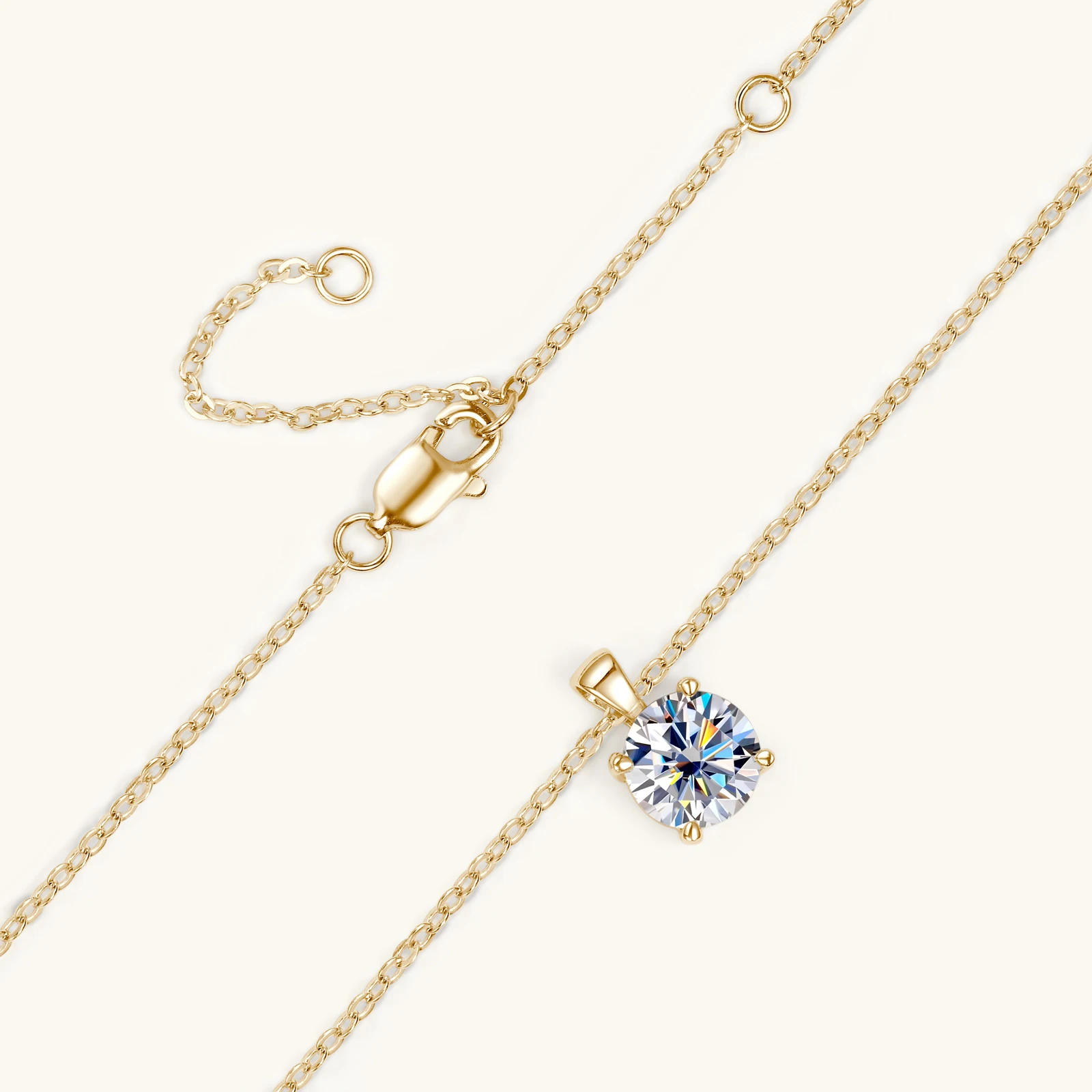 Alternative view of 6.5mm 1.0 carat D Moissanite Solitaire Drop Necklaces 18k Gold Plated Pendant Original Real 925 Silver Chain Jewelry for Women