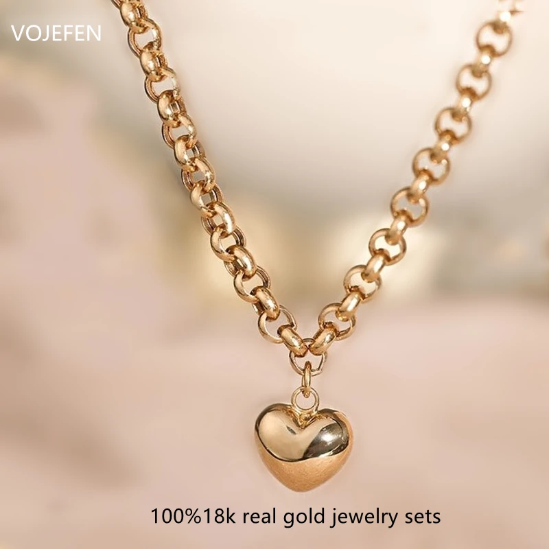 VOJEFEN 18k Gold Necklace And Bracelet Jewelry Sets For Women Heart Drop Original Au750 Pure Gold Luxury Chains Ladies Wedding