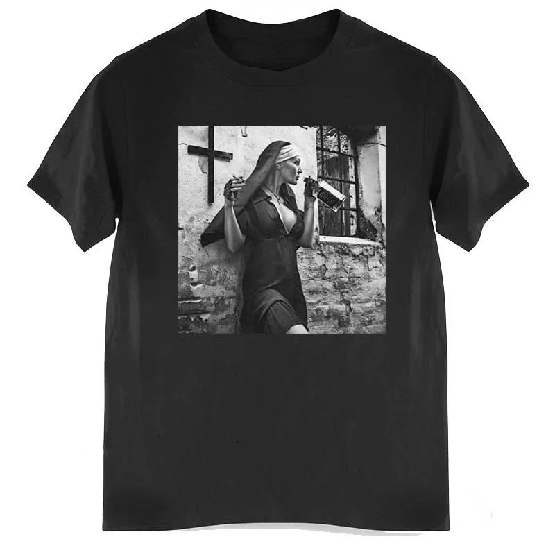 Nun _ Nun Smokes Print TShirt Distinctive Play Bowling Women Hipster Tees Casual Streetwear Unisex Clothing Summer Men T-shirts