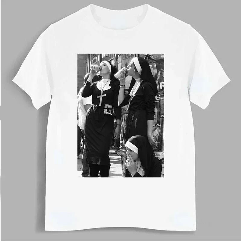 Alternative view of Nun _ Nun Smokes Print TShirt Distinctive Play Bowling Women Hipster Tees Casual Streetwear Unisex Clothing Summer Men T-shirts