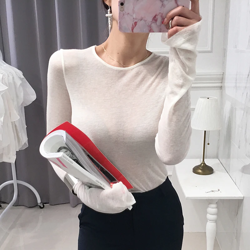 Alternative view of Shintimes Sexy Shirt Women T-Shirt Long Sleeve Korean Style Slim Basic Elasticity Tshirt Top Womens Clothing T Shirt Femme