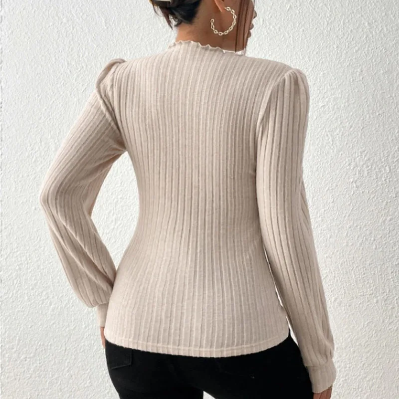 Alternative view of 2023 Autumn Women's New Fashion Slim Fit Top Small High Neck Long Sleeve Slim Fit Comfortable and Versatile Bottom Shirt