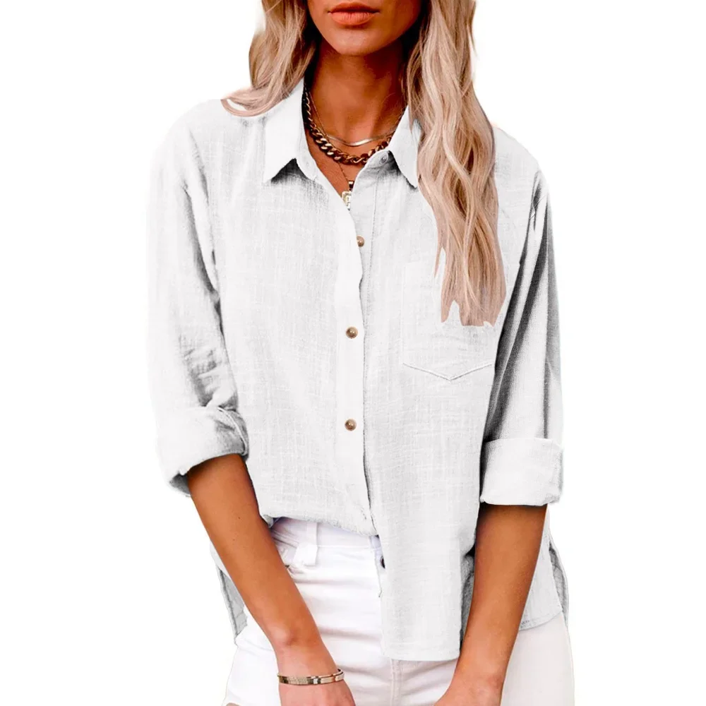 Alternative view of Cotton Linen Long Sleeve Shirts for Women Clothing Y2k Tops Vintage Fashion Clothes Tshirt Elegant Casual Tees Streetwear