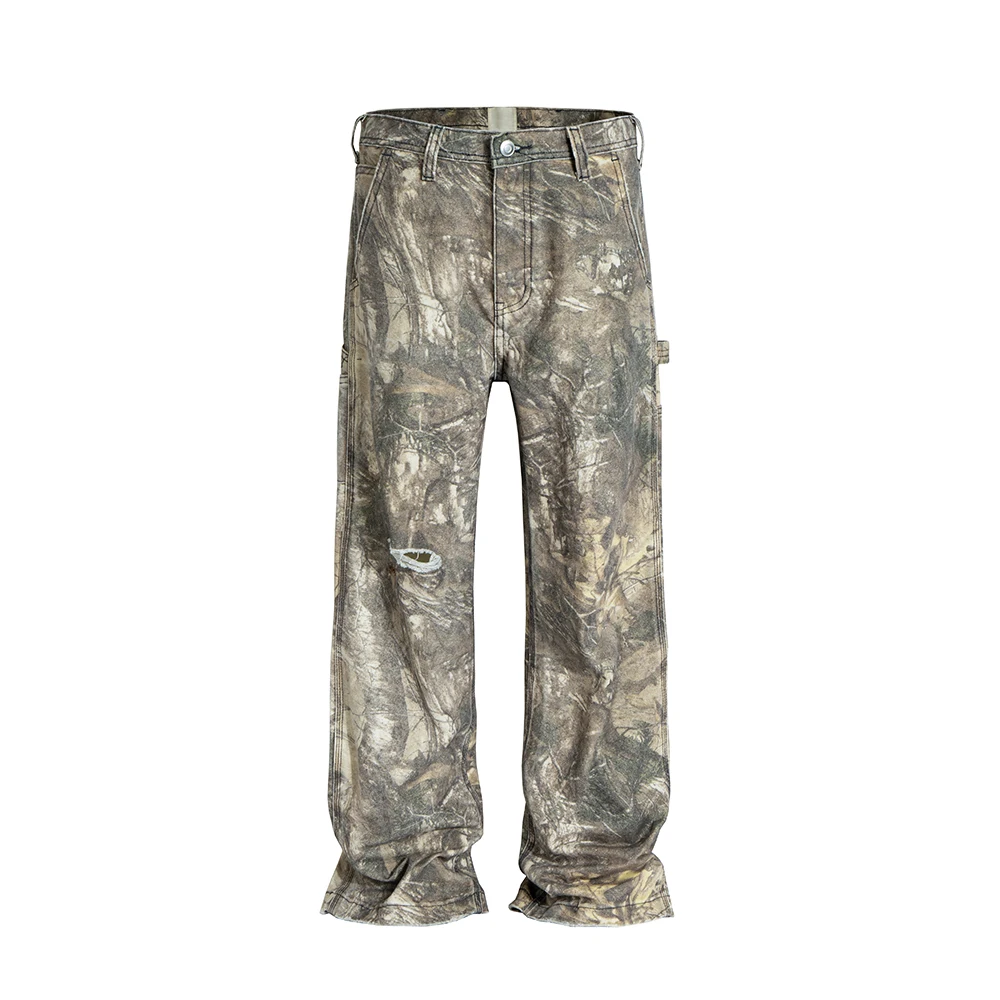 Alternative view of Streetwear Trees Print Camouflage Baggy Jeans for Men and Women Patchwork Washed Casual Denim Trouses Oversized Loose Cargos