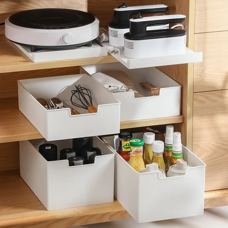 Alternative view of Plastic Pull Out Cabinet Drawer Organizer, Expendable Slide Out Kitchen Storage Shelves, Desk Storage Rack for Office