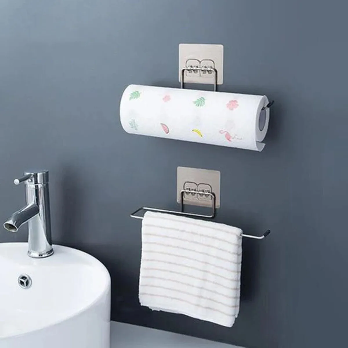 Alternative view of 1/2/3pcs Hanging Toilet Paper Holder Roll Paper Holder Bathroom Towel Rack Stand Kitchen Stand Paper Rack Home Storage Racks