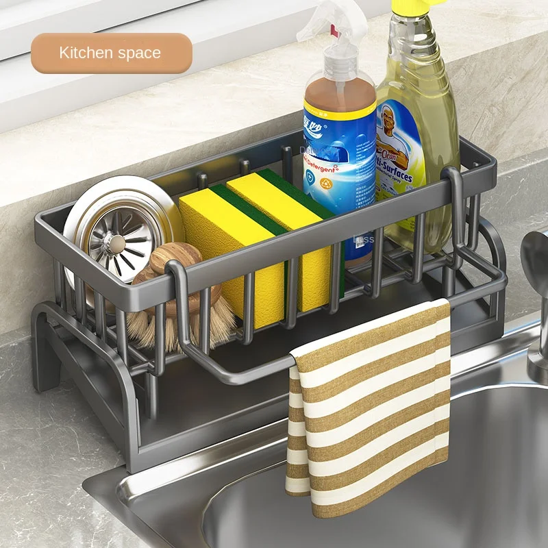 Alternative view of Kitchen Shelf Cleaning Cloth Storage Draining Rack Household Detergent Sponge Rack Water Sink Water Sink Water Sink Artifact