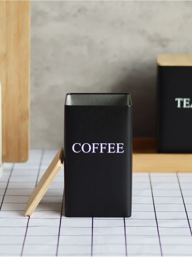 Coffee Bean Storage Airtight Containers for Food Conteiners Simple Style Bamboo Cover Iron Art Tea Can Sugar Bowl Kitchen Items