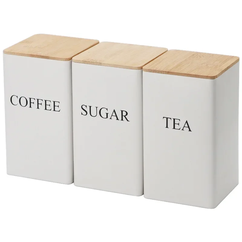 Alternative view of Coffee Bean Storage Airtight Containers for Food Conteiners Simple Style Bamboo Cover Iron Art Tea Can Sugar Bowl Kitchen Items