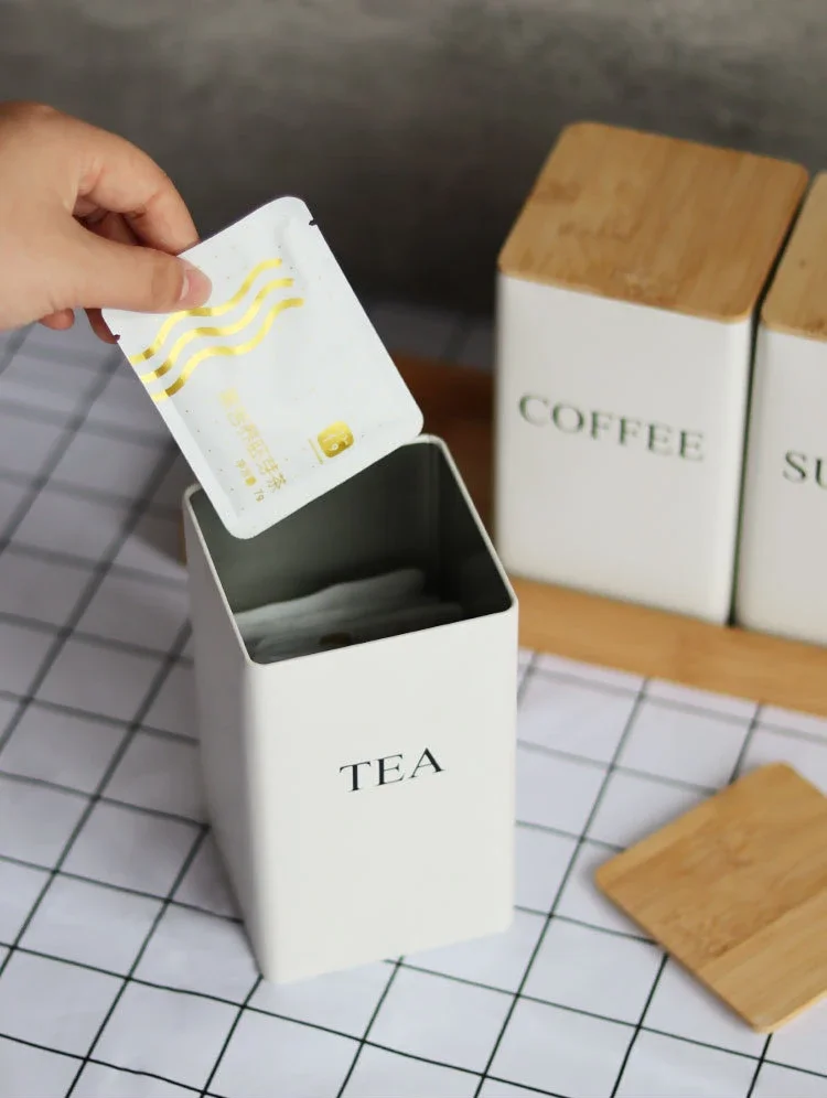 Coffee Bean Storage Airtight Containers for Food Conteiners Simple Style Bamboo Cover Iron Art Tea Can Sugar Bowl Kitchen Items