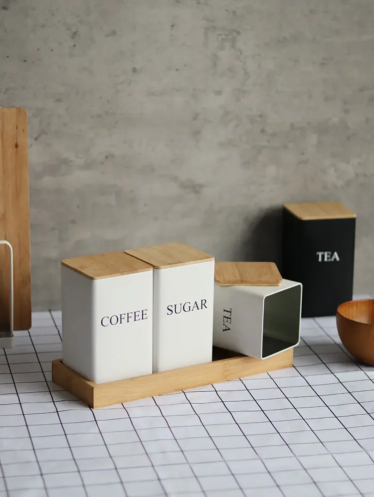 Coffee Bean Storage Airtight Containers for Food Conteiners Simple Style Bamboo Cover Iron Art Tea Can Sugar Bowl Kitchen Items
