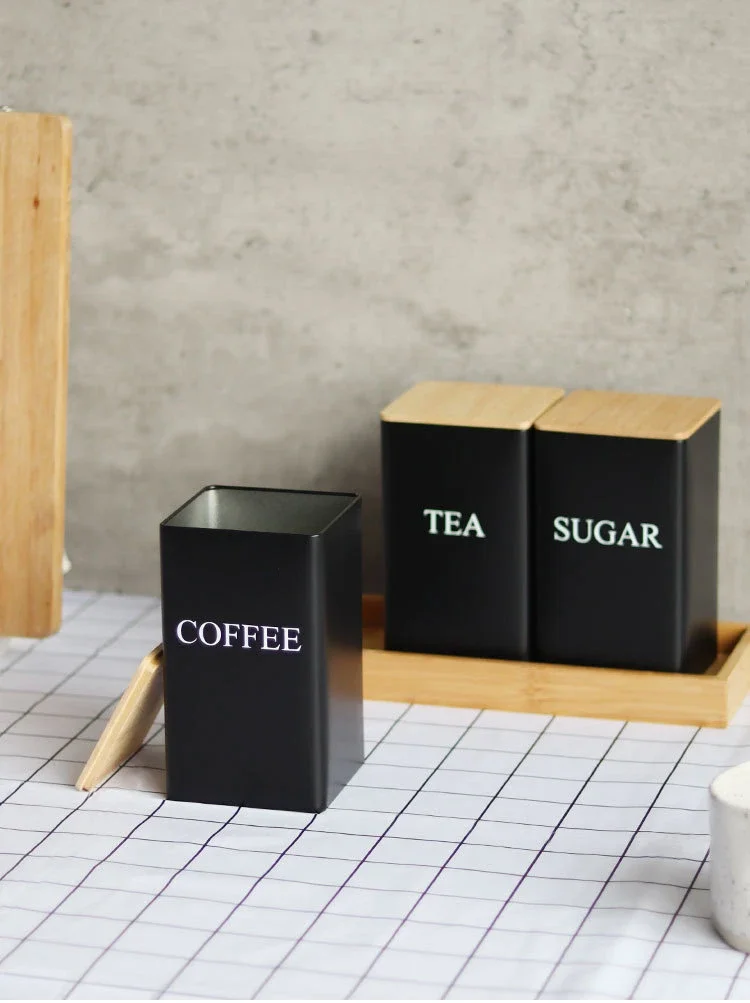 Coffee Bean Storage Airtight Containers for Food Conteiners Simple Style Bamboo Cover Iron Art Tea Can Sugar Bowl Kitchen Items